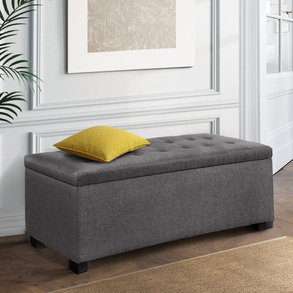 Marlook Storage Ottoman Blanket Box 97cm Linen Grey
