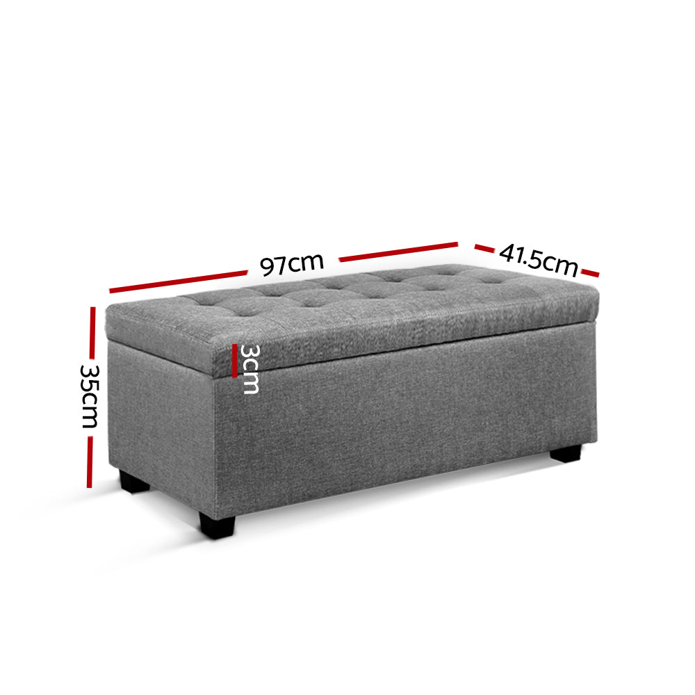 Marlook Storage Ottoman Blanket Box 97cm Linen Light Grey