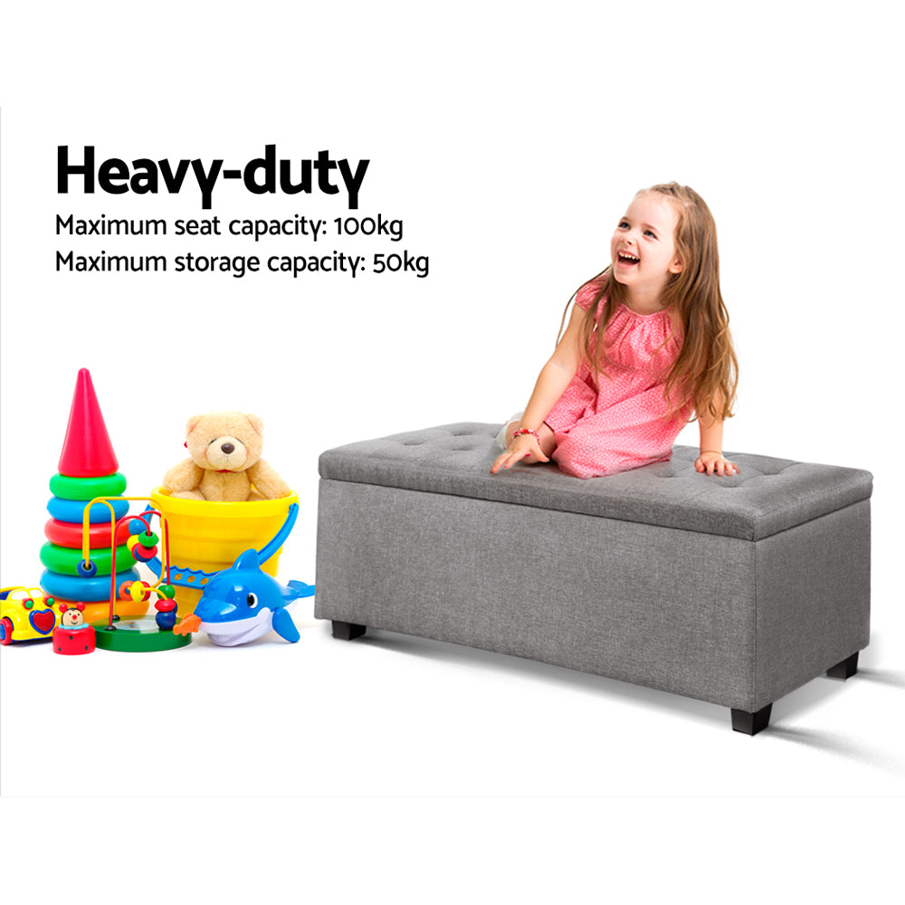 Marlook Storage Ottoman Blanket Box 97cm Linen Light Grey