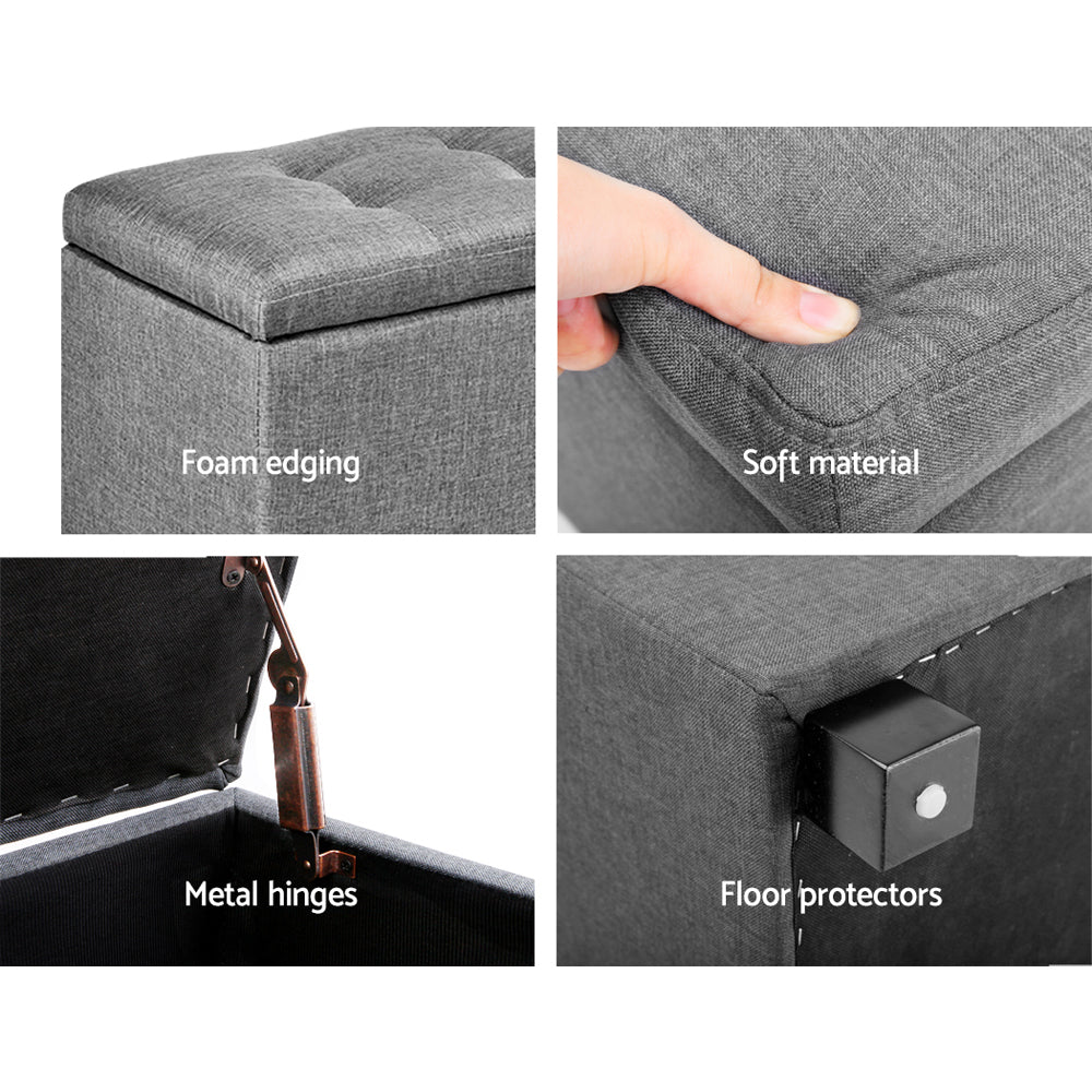 Marlook Storage Ottoman Blanket Box 97cm Linen Light Grey