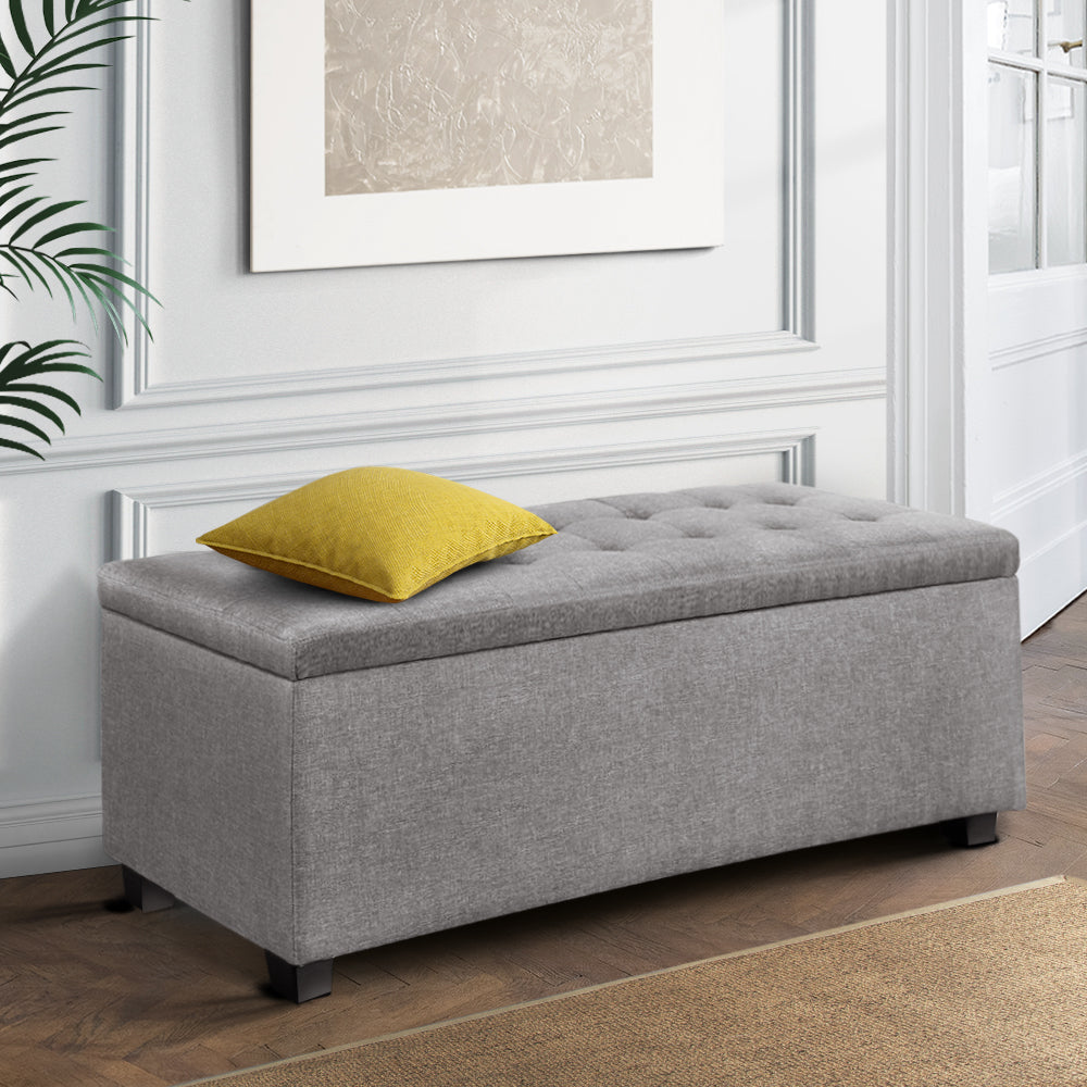 Marlook Storage Ottoman Blanket Box 97cm Linen Light Grey