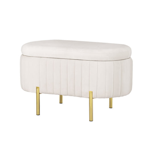 Marlook Storage Ottoman Blanket Box 87cm Velvet Oval White
