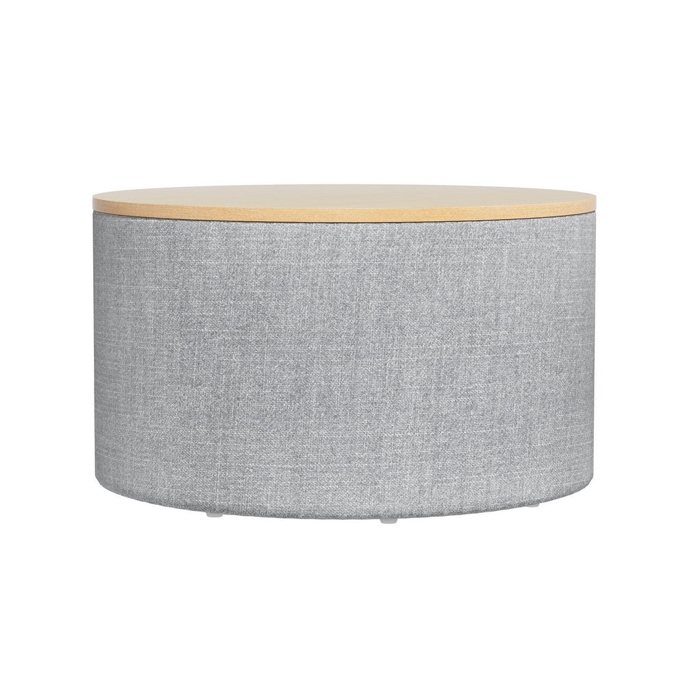 Marlook Storage Ottoman Blanket Box 60cm Linen Round Grey