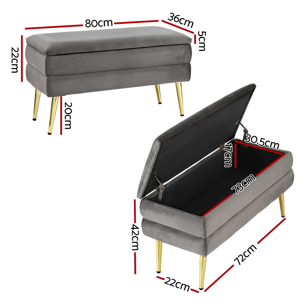 Marlook Ottoman Storage Foot Stool Velvet Grey
