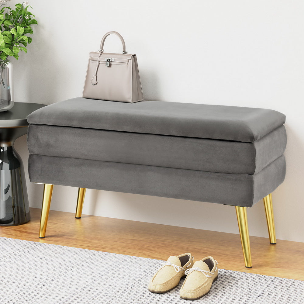 Marlook Ottoman Storage Foot Stool Velvet Grey