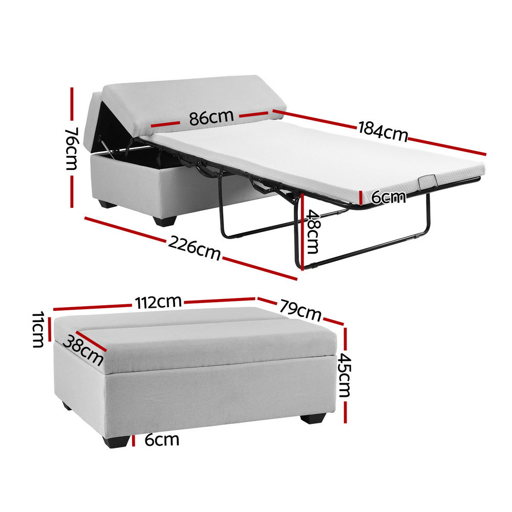 Marlook Ottoman Storage Sofa Bed 112cm Foldable Grey