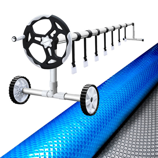 Marlook Pool Cover 500 Micron 10x4m Swimming Pool Solar Blanket Blue Silver 5.5m Roller