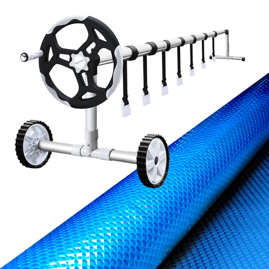 Marlook Pool Cover 8x4.2m 400 Micron Blue Swimming Pool Solar Blanket 5.5m Roller