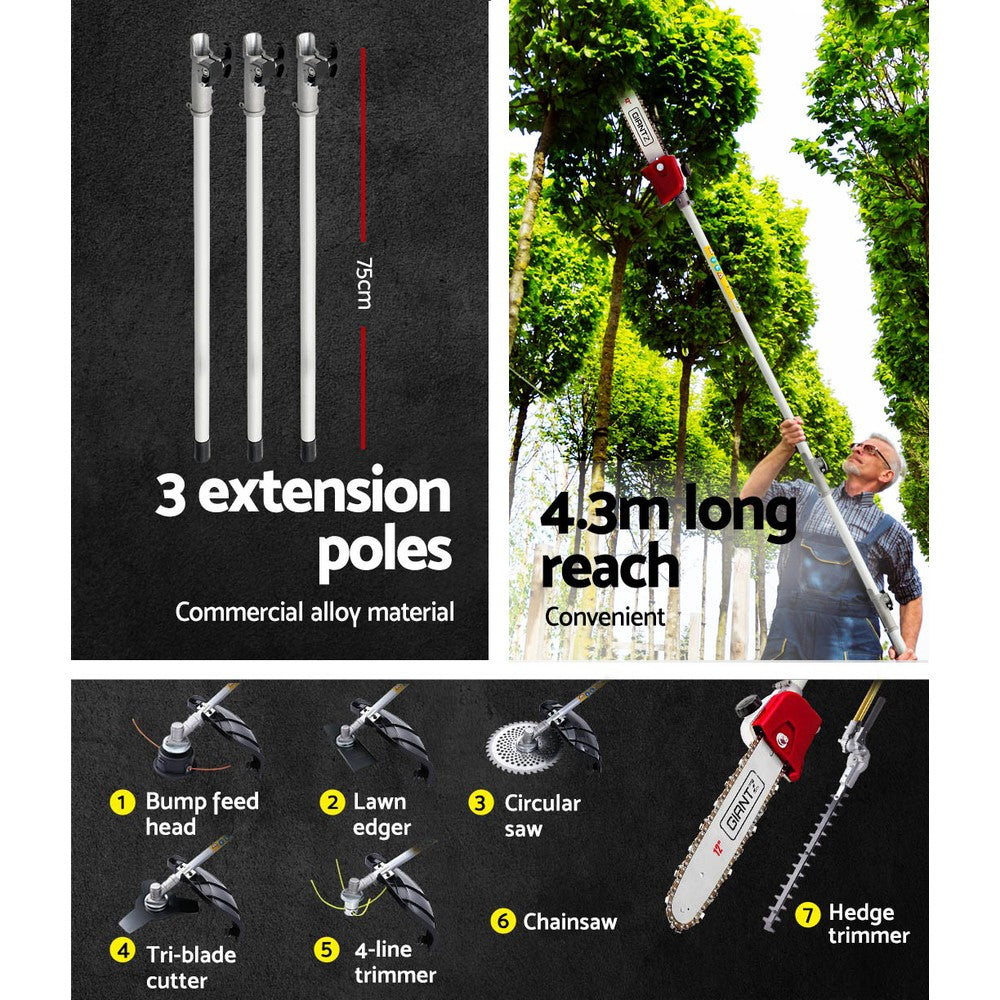 Marlook 65CC Pole Chainsaw Hedge Trimmer Brush Cutter Whipper Saw Snipper 7-in-1