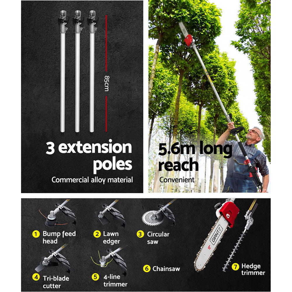 Marlook 65CC Pole Chainsaw Hedge Trimmer Brush Cutter Whipper Snipper 7-in-1 5.6m