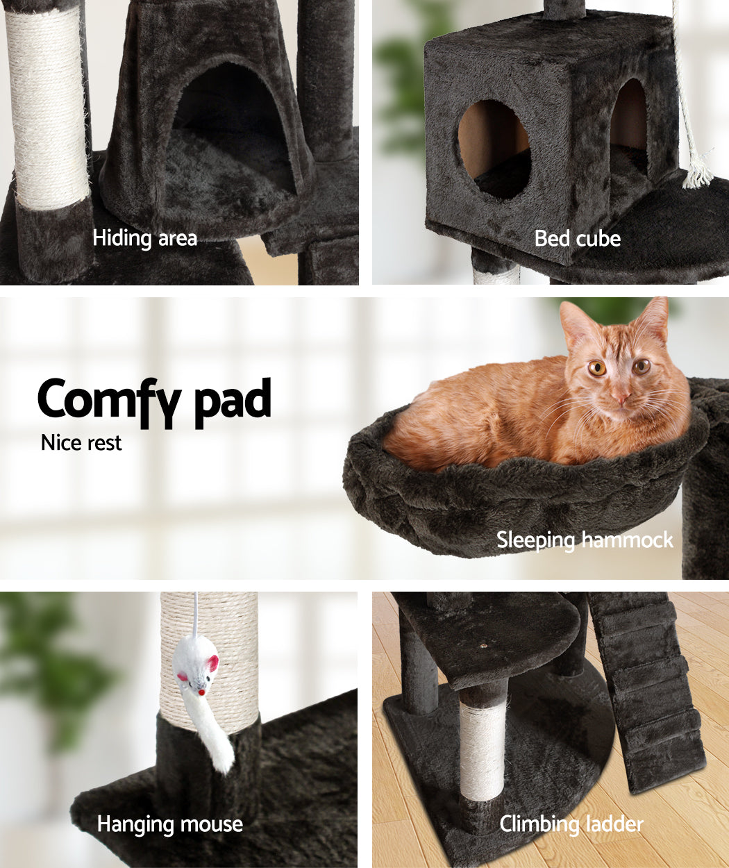 Marlook Cat Tree 193cm Tower Scratching Post Scratcher Condo House Trees Grey