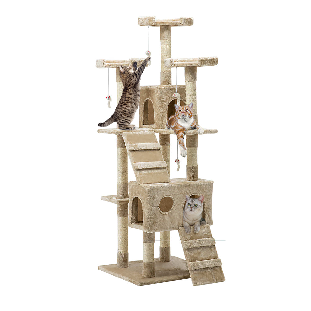 Marlook Cat Tree 180cm Tower Scratching Post Scratcher Wood Condo House Toys Beige