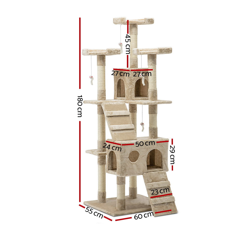 Marlook Cat Tree 180cm Tower Scratching Post Scratcher Wood Condo House Toys Beige