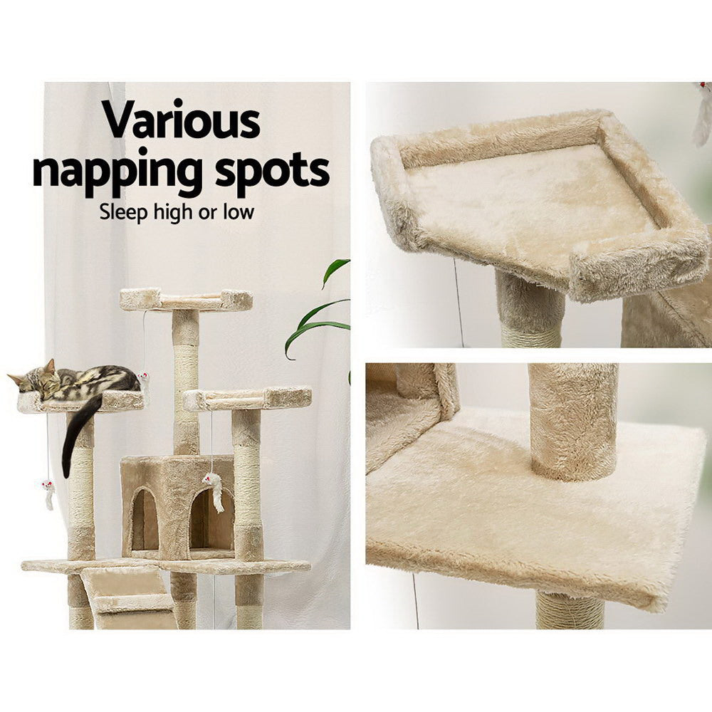 Marlook Cat Tree 180cm Tower Scratching Post Scratcher Wood Condo House Toys Beige