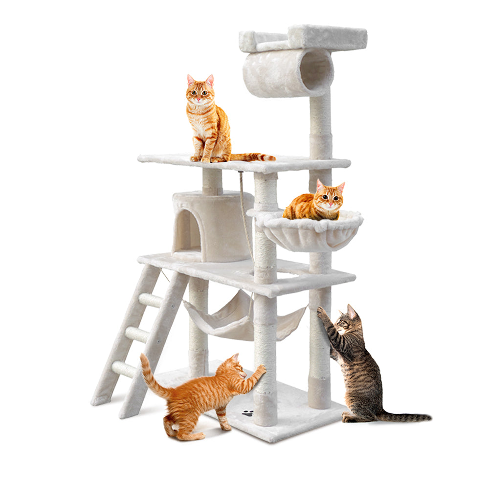 Marlook Cat Tree 141cm Tower Scratching Post Scratcher Condo Wood House Bed Beige