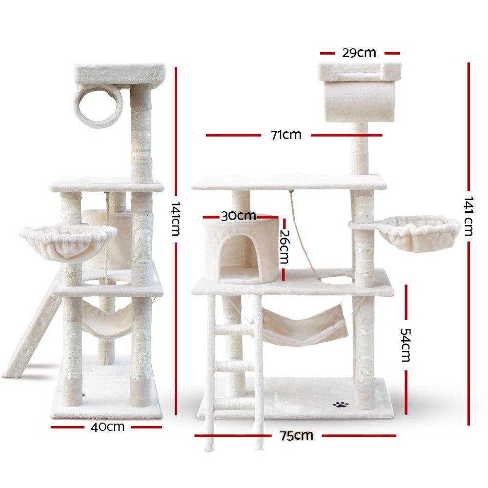 Marlook Cat Tree 141cm Tower Scratching Post Scratcher Condo Wood House Bed Beige