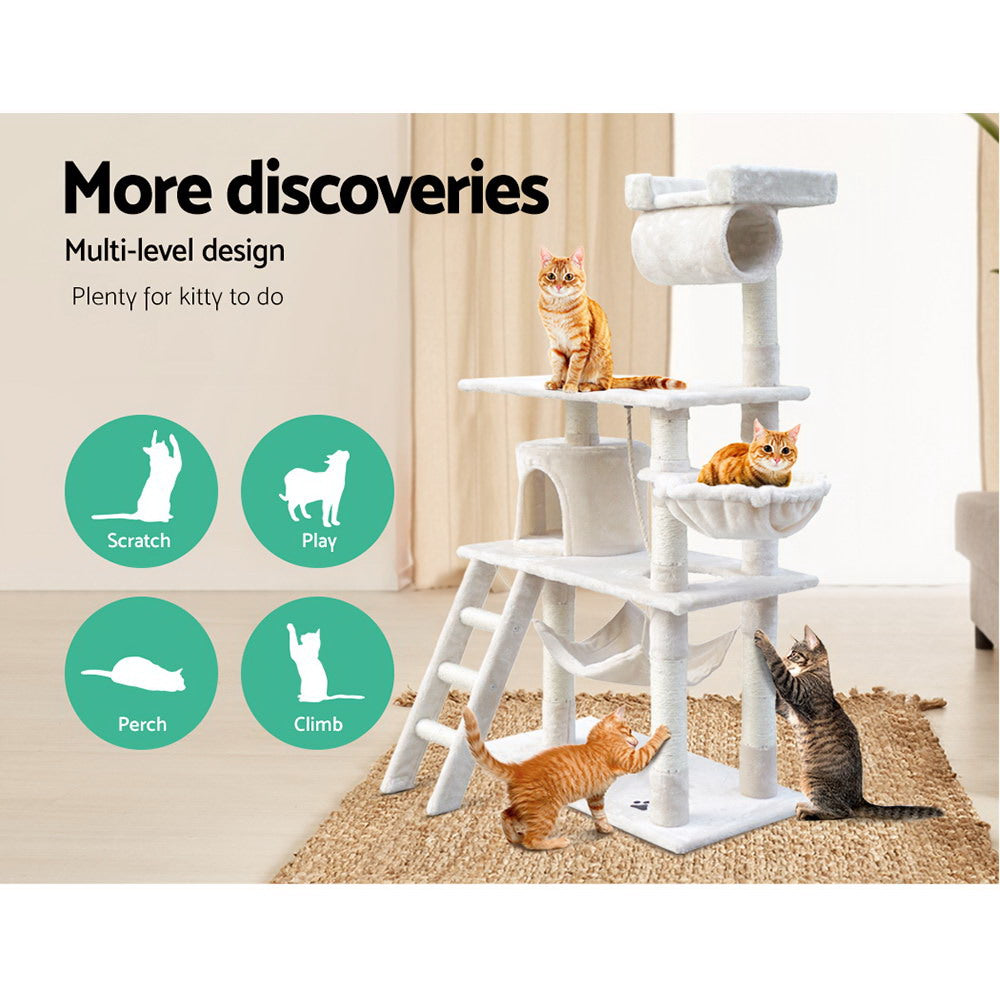 Marlook Cat Tree 141cm Tower Scratching Post Scratcher Condo Wood House Bed Beige