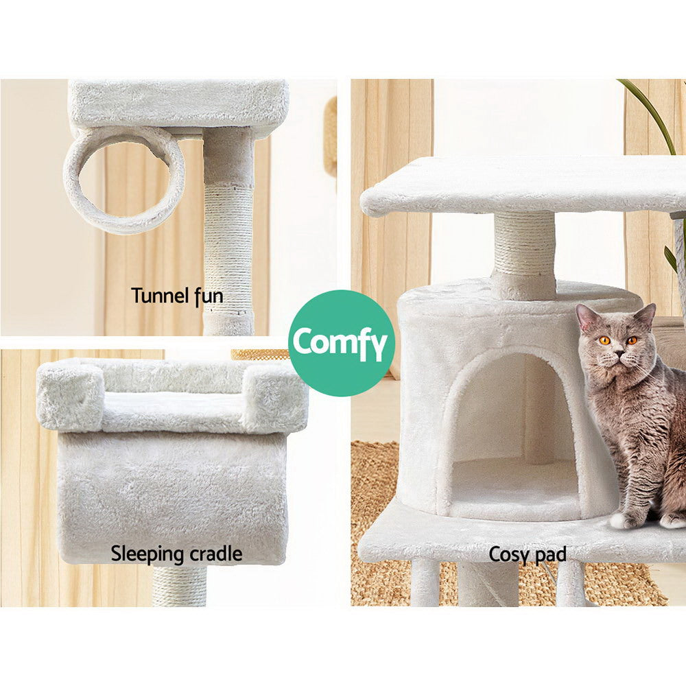 Marlook Cat Tree 141cm Tower Scratching Post Scratcher Condo Wood House Bed Beige