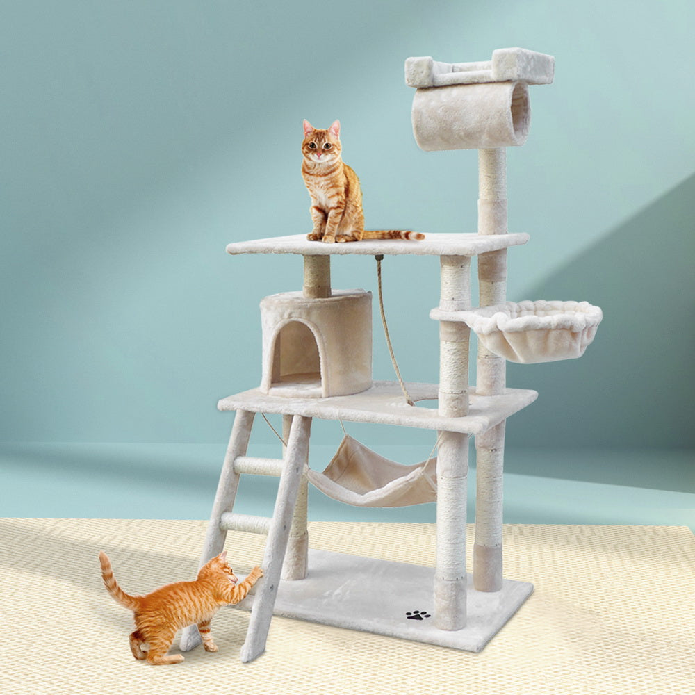 Marlook Cat Tree 141cm Tower Scratching Post Scratcher Condo Wood House Bed Beige