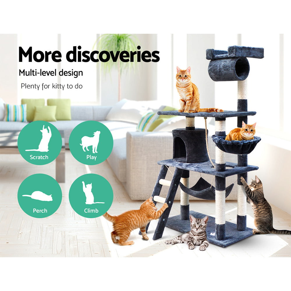 Marlook Cat Tree 141cm Tower Scratching Post Scratcher Condo Wood House Bed Grey