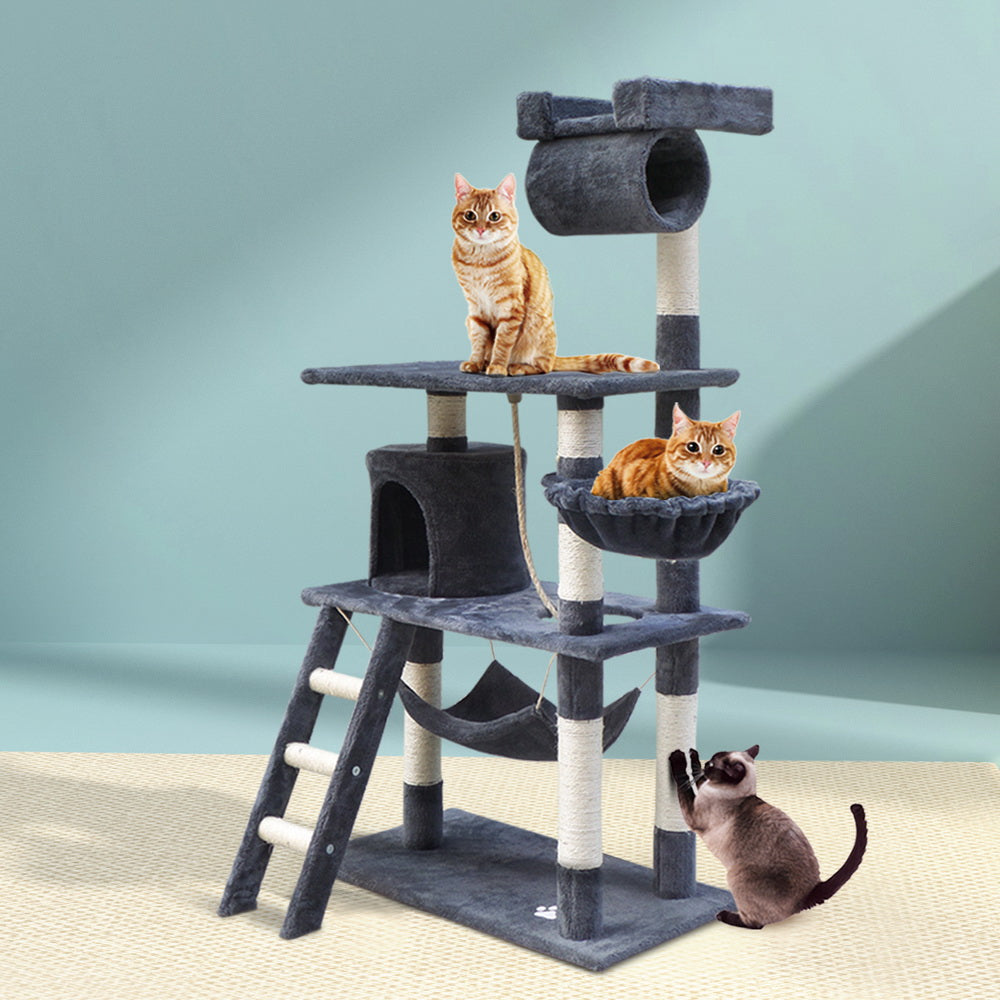 Marlook Cat Tree 141cm Tower Scratching Post Scratcher Condo Wood House Bed Grey
