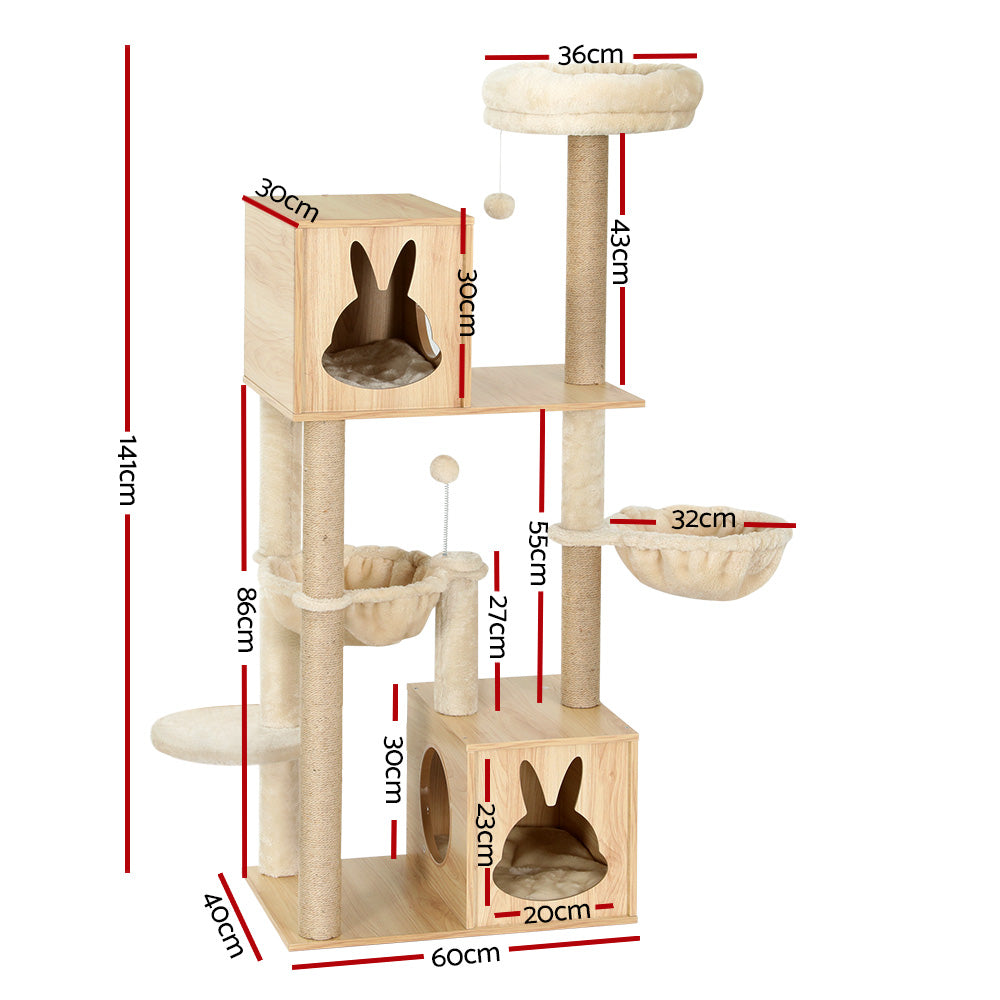 Marlook Cat Tree 141cm Tower Scratching Post Scratcher Wood Bed Condo Toys House Ladder
