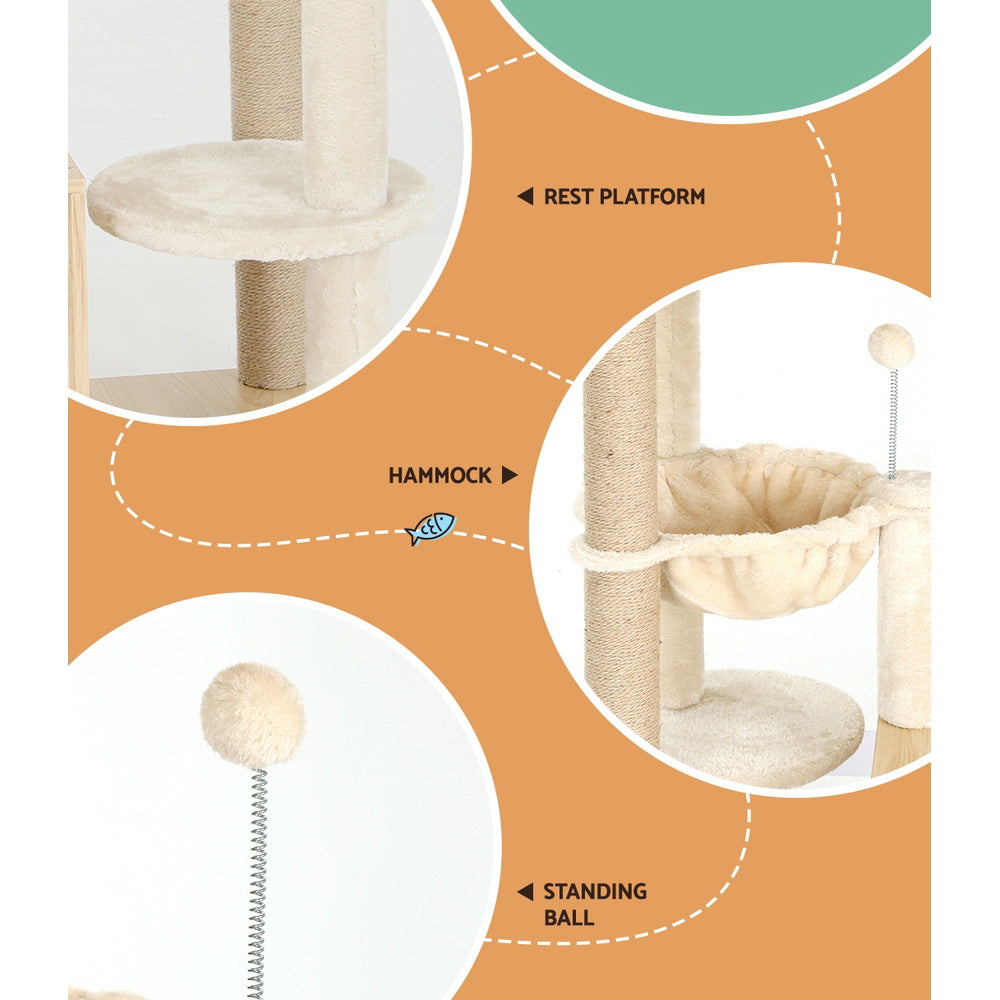 Marlook Cat Tree 141cm Tower Scratching Post Scratcher Wood Bed Condo Toys House Ladder