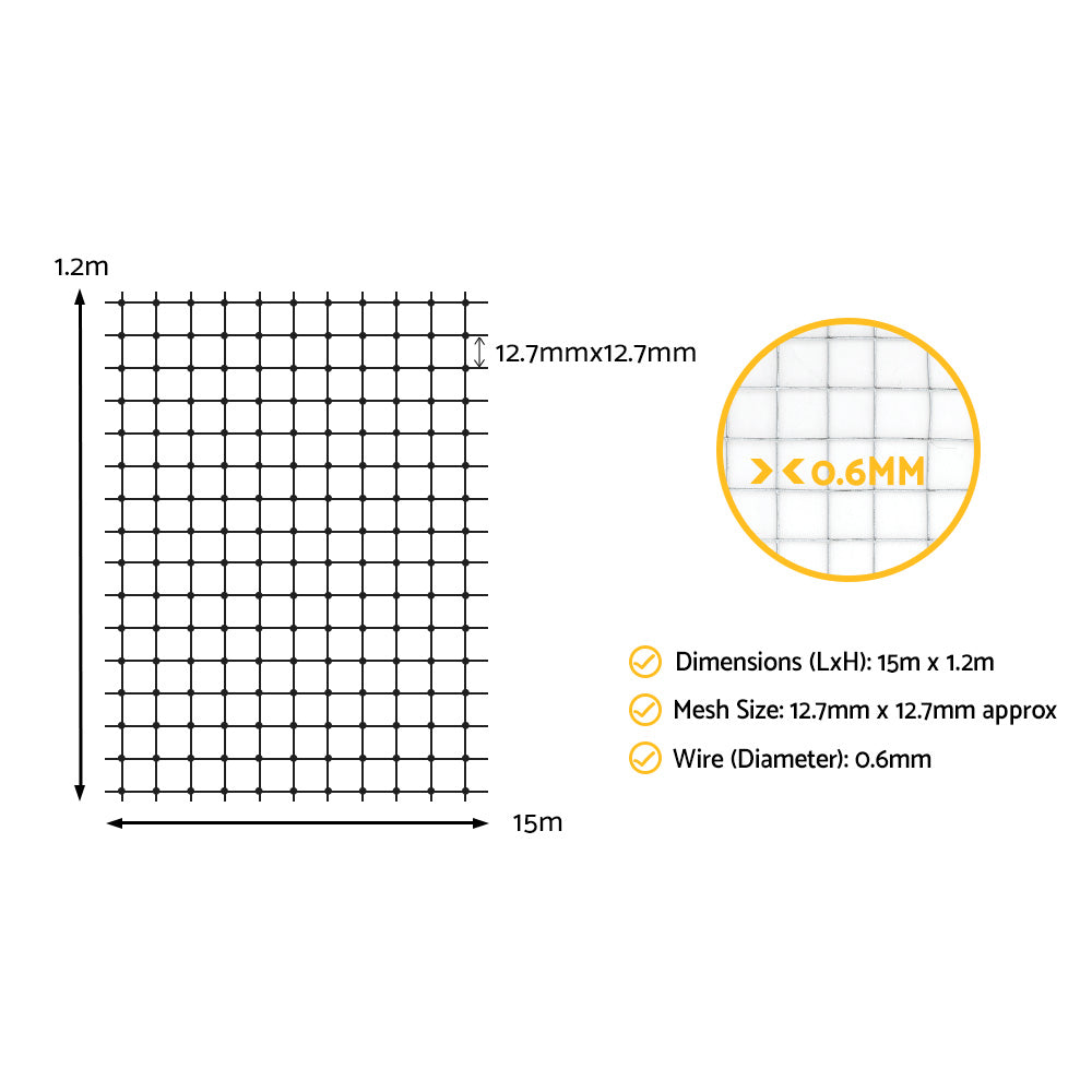 Marlook Poultry Chicken Fence Pet Netting Wire Mesh Roll Duck Goose Coop 15Mx120CM