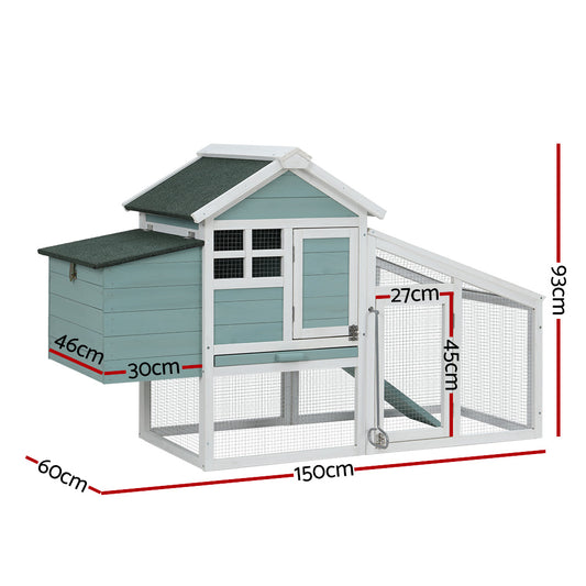 Marlook Chicken Coop Rabbit Hutch 150cm x 60cm x 93cm Large House Run Cage Wooden Outdoor Bunny
