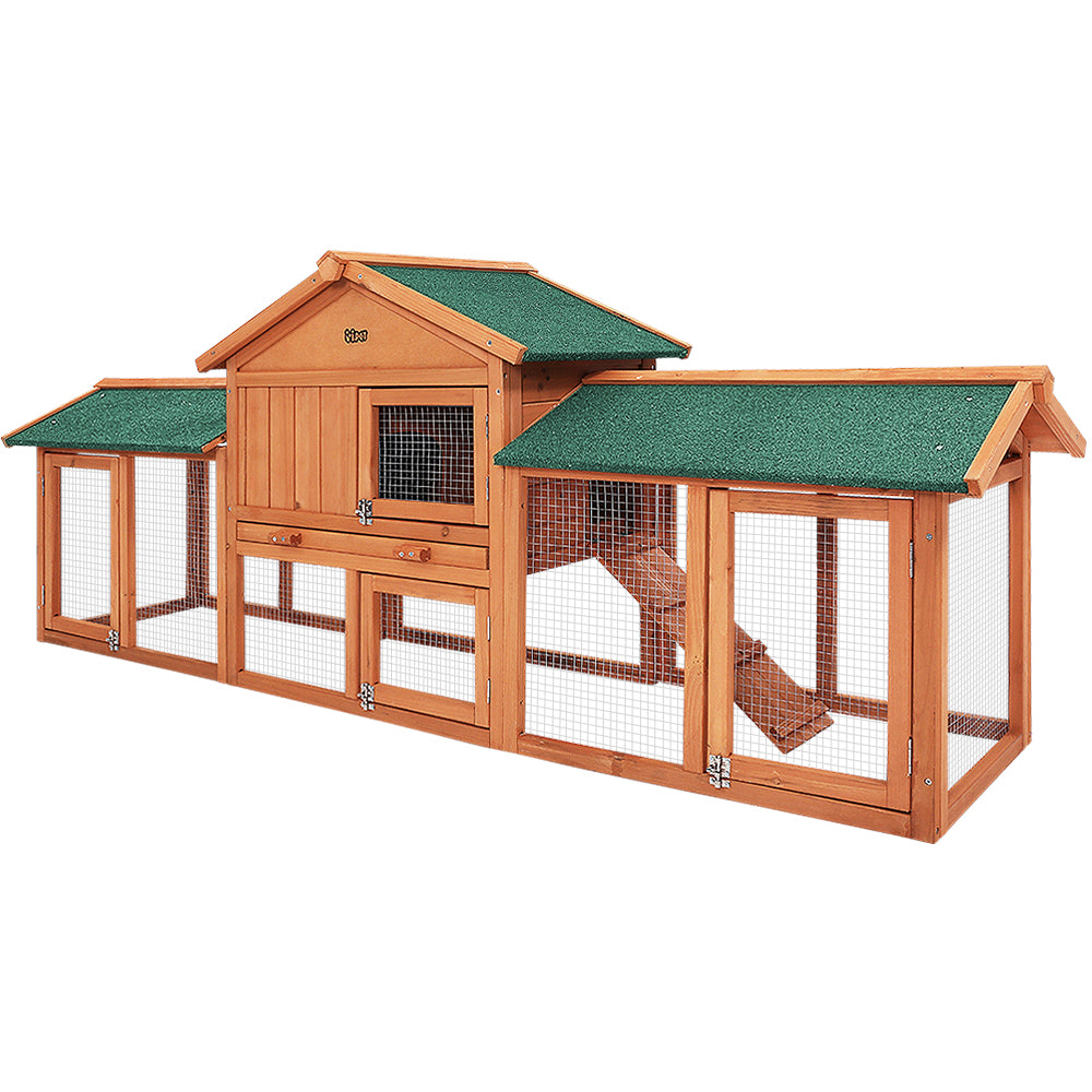 Marlook Chicken Coop Rabbit Hutch 220cm x 44cm x 84cm Large Run Wooden Outdoor Bunny Cage House