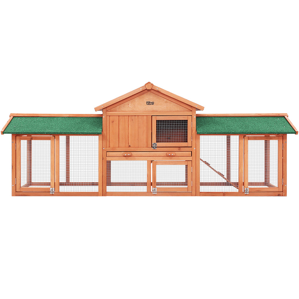 Marlook Chicken Coop Rabbit Hutch 220cm x 44cm x 84cm Large Run Wooden Outdoor Bunny Cage House