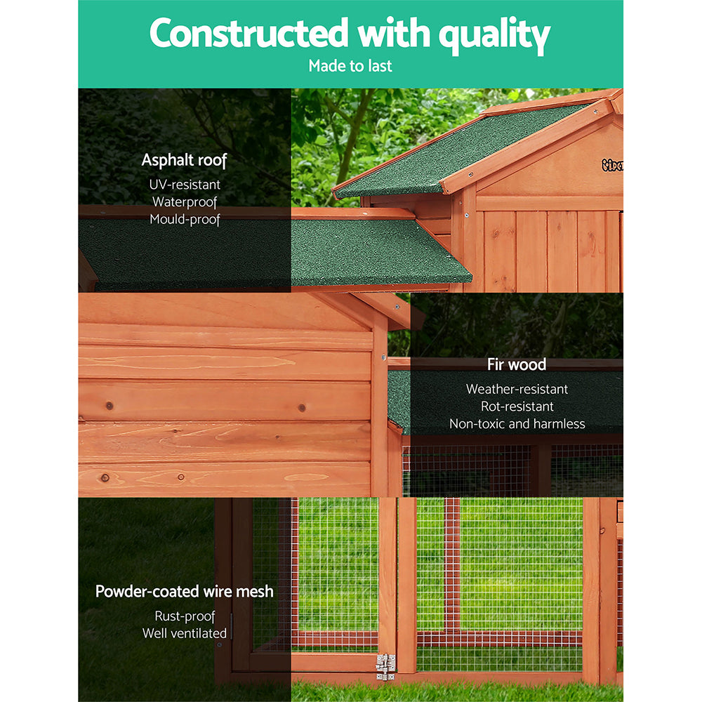 Marlook Chicken Coop Rabbit Hutch 220cm x 44cm x 84cm Large Run Wooden Outdoor Bunny Cage House