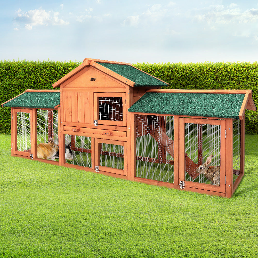 Marlook Chicken Coop Rabbit Hutch 220cm x 44cm x 84cm Large Run Wooden Outdoor Bunny Cage House