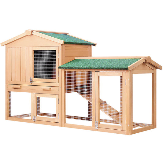 Marlook Chicken Coop Rabbit Hutch 138cm x 44cm x 85cm Large House Run Cage Wooden Outdoor