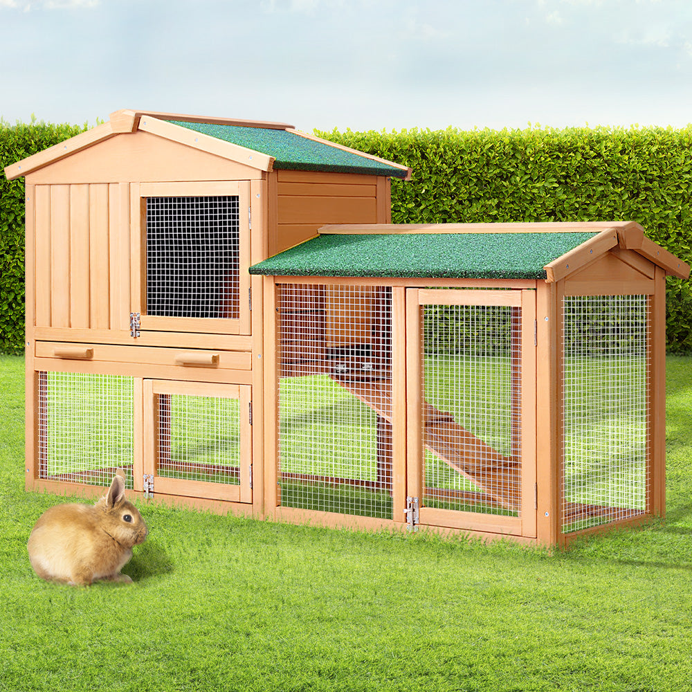 Marlook Chicken Coop Rabbit Hutch 138cm x 44cm x 85cm Large House Run Cage Wooden Outdoor