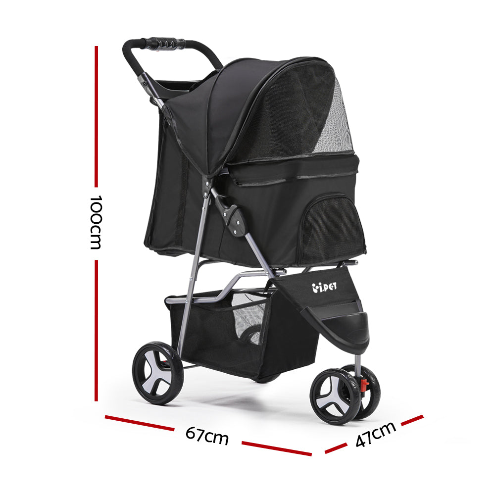 Marlook Pet Stroller Dog Pram Cat Carrier Large Travel Pushchair Foldable 3 Wheels