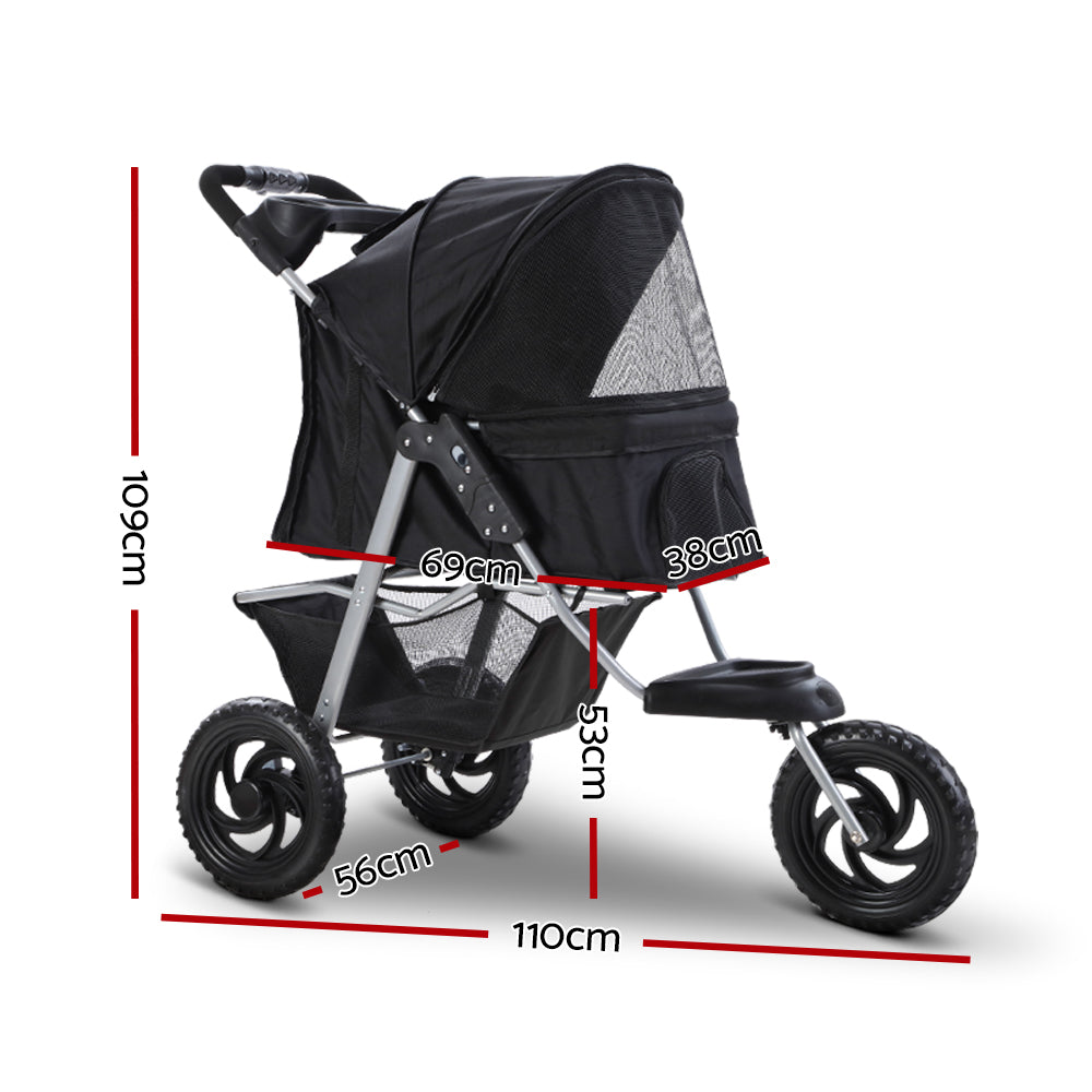 Marlook Pet Stroller Dog Pram Large Cat Carrier Travel 3 Wheels Foldable Pushchair