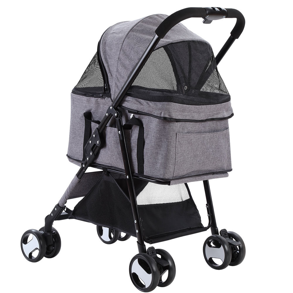 Marlook Pet Stroller Dog Pram Cat Carrier Travel Large Pushchair Foldable 4 Wheels Grey