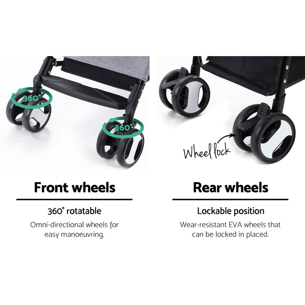 Marlook Pet Stroller Dog Pram Cat Carrier Travel Large Pushchair Foldable 4 Wheels Grey