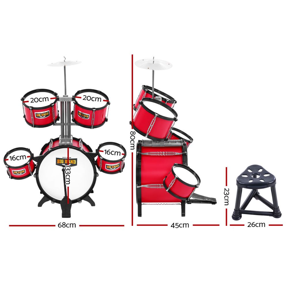Marlook Kids 7 Drum Set Junior Drums Kit Musical Play Toys Childrens Mini Big Band