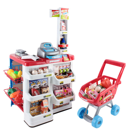 Marlook Kids Pretend Role Play Supermarket 24 Piece Playset Cash Register Trolley