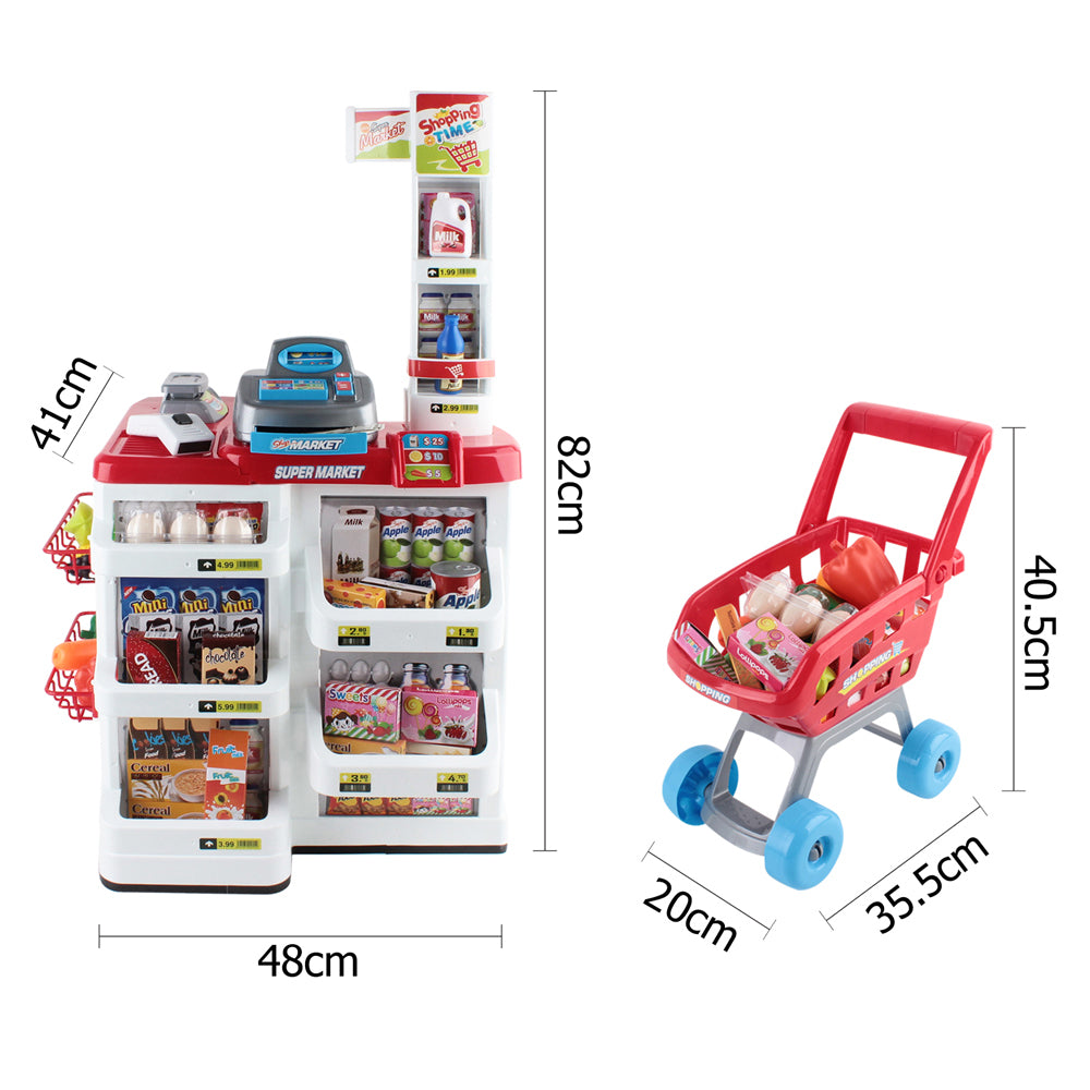 Marlook Kids Pretend Role Play Supermarket 24 Piece Playset Cash Register Trolley
