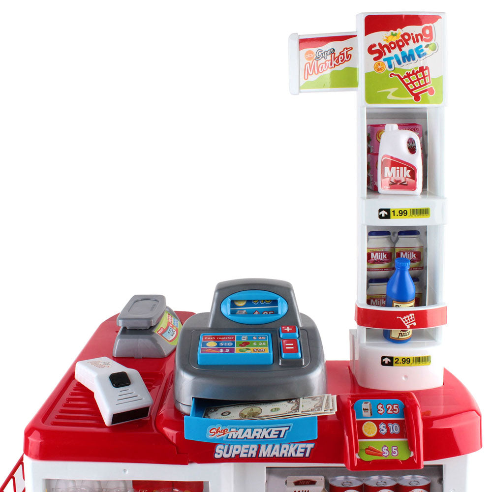 Marlook Kids Pretend Role Play Supermarket 24 Piece Playset Cash Register Trolley