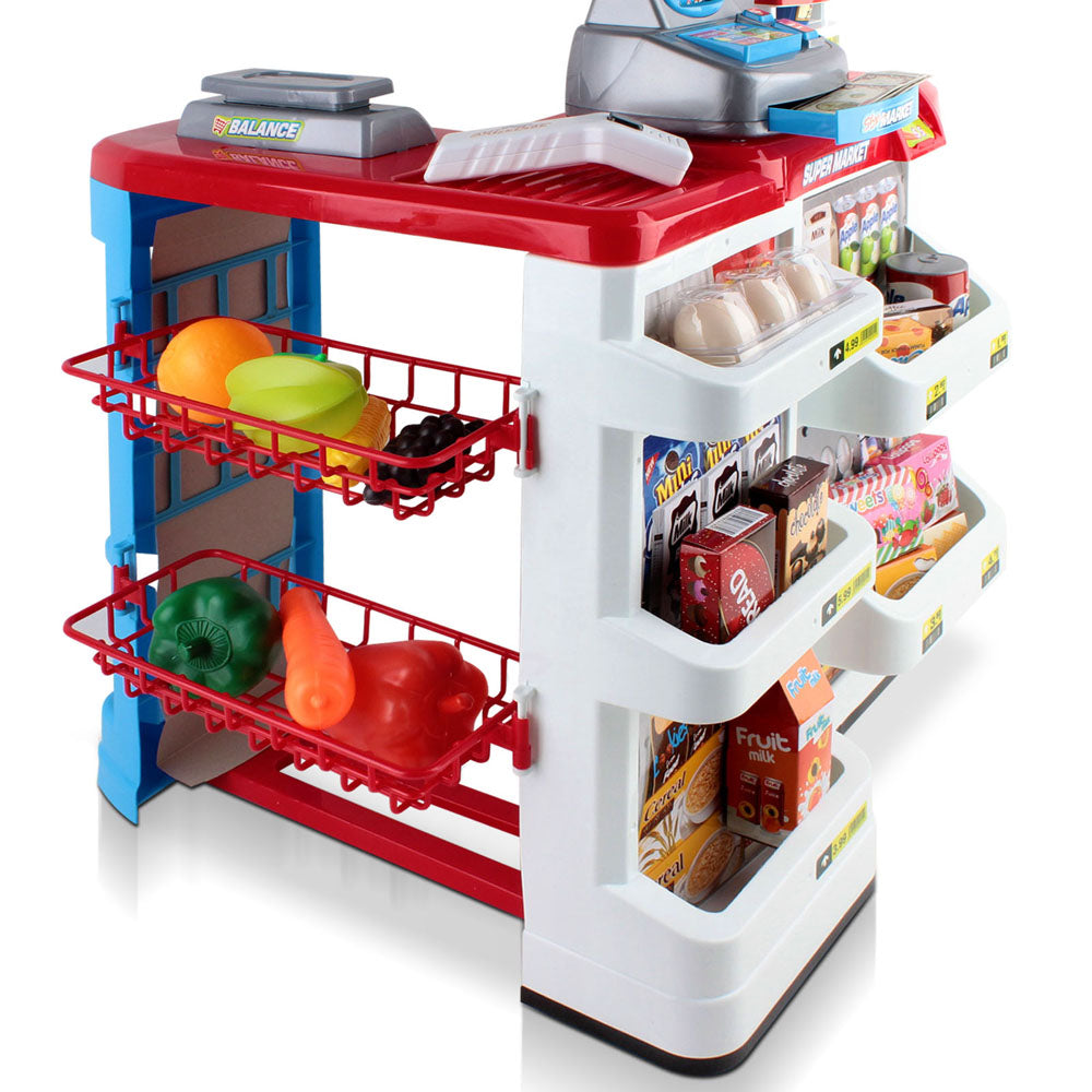 Marlook Kids Pretend Role Play Supermarket 24 Piece Playset Cash Register Trolley