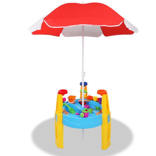 Marlook Kids Sandpit Pretend Play Set Water Sand Table Children Outdoor Toy Umbrella