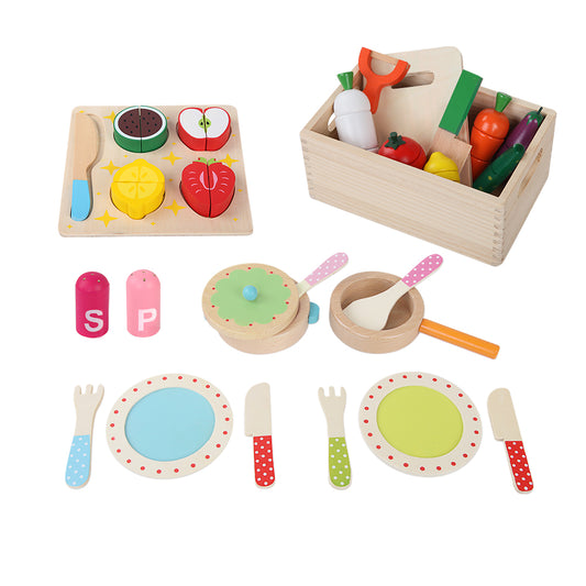 Marlook Kids Kitchen Play Set Wooden Pretend Toys Cooking Utensils Pots Pans Food