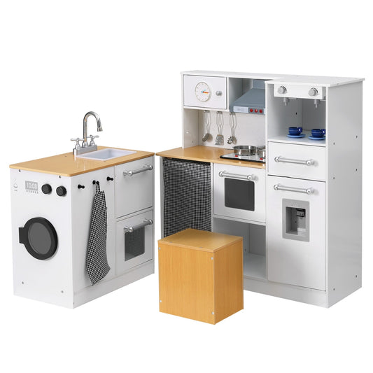 Marlook Kids Kitchen Playset 2-Piece Wooden Pretend Play Coffee Maker Toy 80CM White
