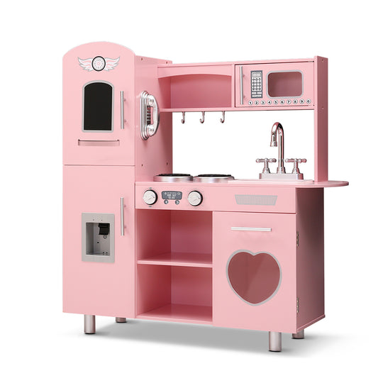Marlook Kids Kitchen Play Set Wooden Pretend Toys Cooking Children Storage Pink