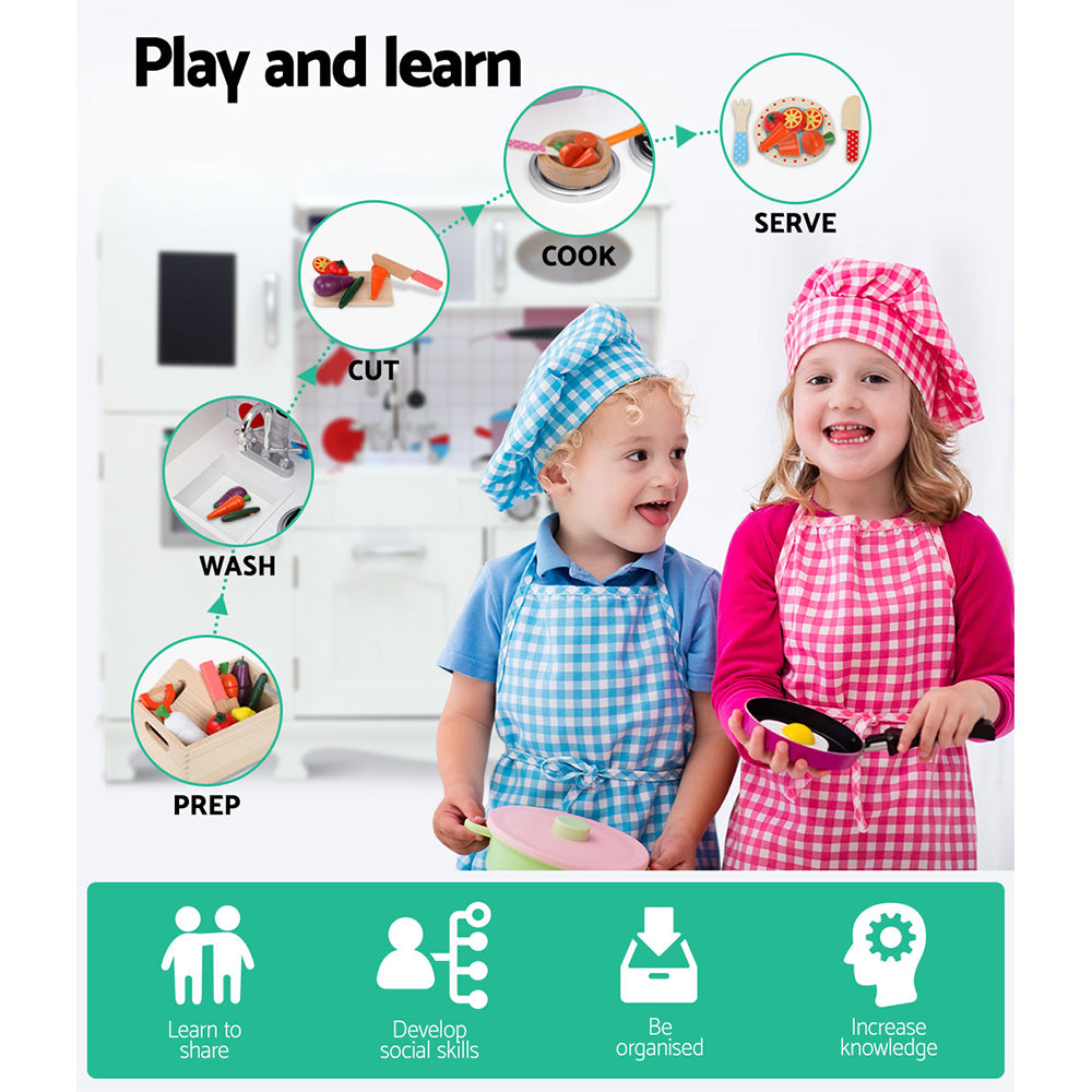 Marlook Kids Kitchen Play Set Wooden Pretend Toys Cooking Children Storage White