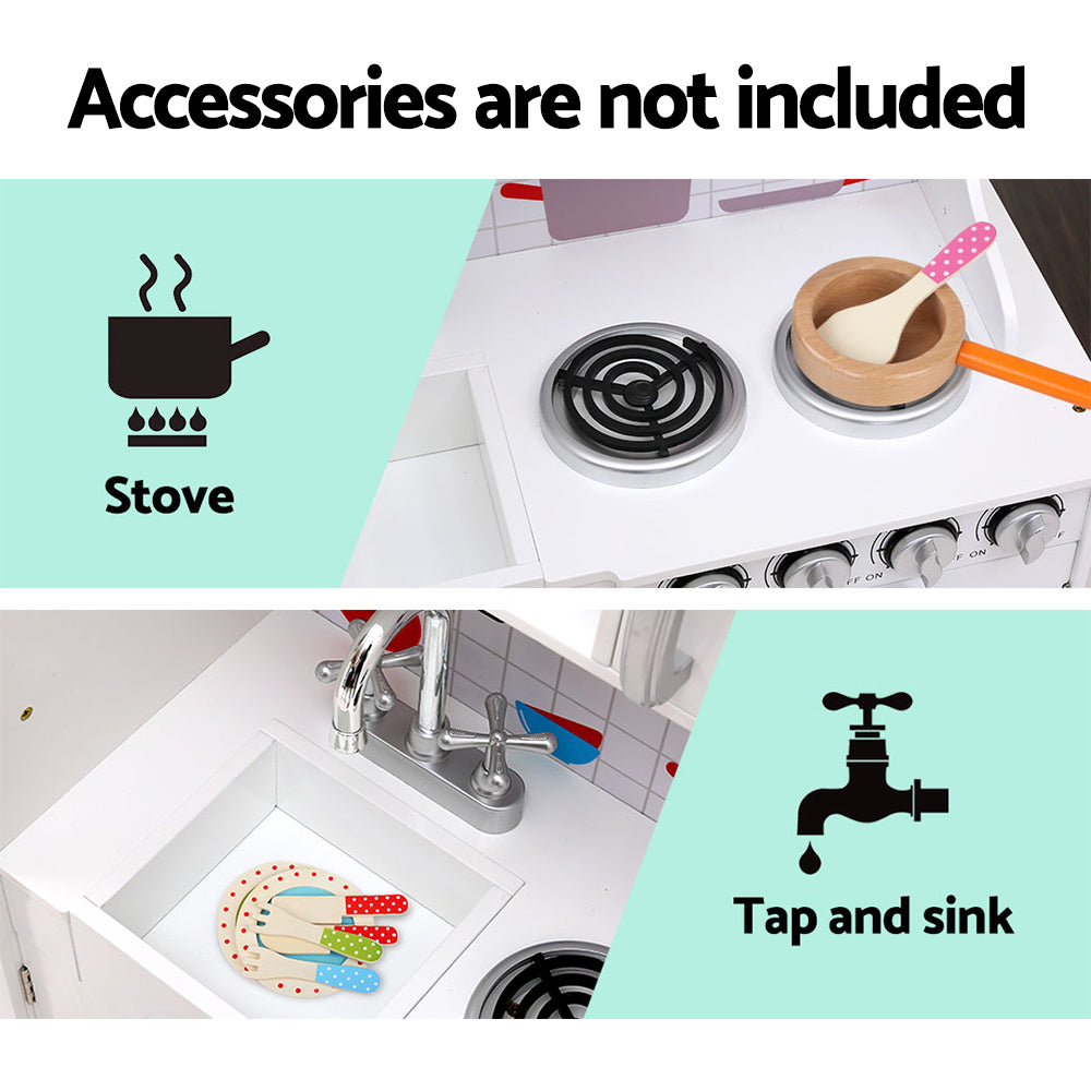 Marlook Kids Kitchen Play Set Wooden Pretend Toys Cooking Children Storage White